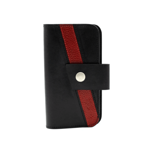 Leather Wallet for Women Model Pigtail Clutch- Color Black with Wine Red